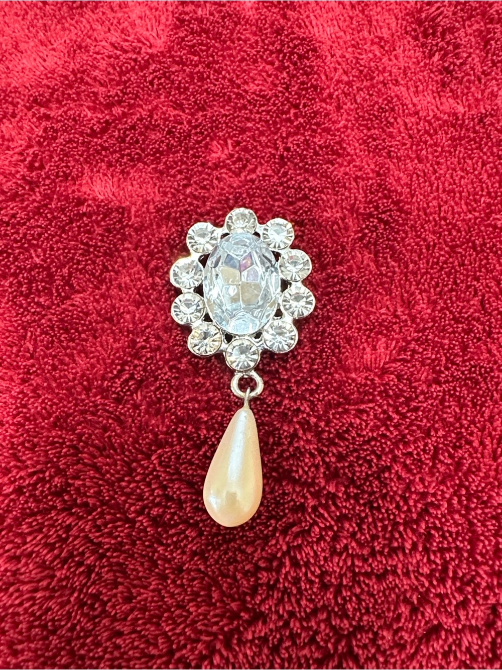 Crystal and Pearl Teardrop Pendant Brooch - Clear Crystal